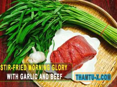 Stir-fried morning glory with garlic and beef
